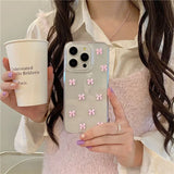 Cute Pink Bowknot Phone Case For iPhone 16 15 14 13 Pro Max Pro Korea Girl Epoxy Shell Clear Soft Cover