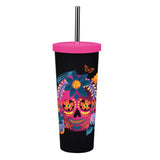 830ML Large Hole Thermos Cup With Straw And Pattern,Mug,Double Layer Stainless Steel Vacuum Flasks,Portable Insulated Water Cup