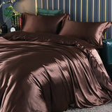 Silk Bedding Set with Duvet Cover Fitted/Flat Bed Sheet Pillowcase Luxury Satin Bedsheet Solid Color King Queen Twin Size