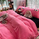 Small Fresh Ins Big Blue Stripes Winter Warm Four-piece Bedding Set Quilt Cover Milk Velvet Bed Sheet Farai Velvet Three-piece