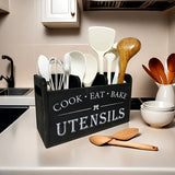 Kitchen Utensil Rack with Three Compartments Rustic Wooden Storage Box Vintage Tableware Farmhouse Dish Cabinet Forks Spoo