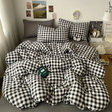 Classic Black White Plaid Bedding Set Soft Seersucker Duvet Cover Set Double-sided Checkered Quilt Cover for Single Double Bed