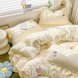 Ins Princess Bedding Set 2025 Korean Style Lace Towel Embryos  Washing Cotton Four PIECE Set Duvet Cover With Pillowcase