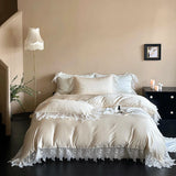 Romantic Lace Princess Wedding Bedding Set 1000TC Lyocell Cotton Soft Silky Duvet Cover Bed Sheet/Fitted Sheet Pillowcases 4Pcs