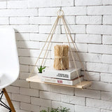 Wooden Rope Swing Wall Hanging Plant Flower Pot Tray Mounted Floating Wall Shelves Nordic Home Decoration Mored Simple Design