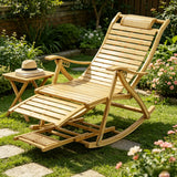 Folding Bamboo Roacking Chair Bamboo for Living Room, Bedroom, Backyard,Indoor Outdoor Furniture Adjustable Sun Lounger Chairs