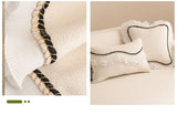 European Teddy Velvet Sofa Cushion with Lace Thick Anti Slip Couch Cover for All Seasons Irregular Hemline Furniture Protector