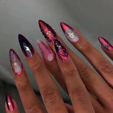 24pcs Manicure Long Almond False Nails Simple Cherry Color Fake Nials French Detachable Nail Tips Women