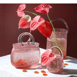 Glass Vase Hand Basket Bag Pink Clear Bottle Terrarium Flower Hydroponics Home Decoration Accessories Vases Pots