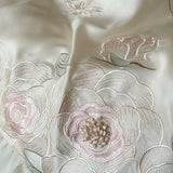 Flowers Embroidery Lace Ruffles Wedding Bedding Set Lyocell Silky Cooling Duvet Cover Set Flat/Fitted Bed Sheet Pillowcases 4Pcs