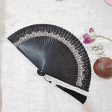 Retro Chinese Style Folding Fan Bamboo Wooden Silk Dance Fan with Tassel Female Wedding Party Performence Hand Held Fan Props