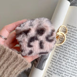 Luxury Pink Leopard Print Winter Plush Earphone Case For AirPods 1 2 3 4 Pro 2 Bluetooth Headset Protective Shell With Keychain