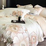 High end Flowers Embroidery Duvet Cover Set 1000TC Egyptian Cotton Bedding Sets Luxury Quilt Cover Fitted Bed Sheet Pillowcases