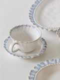 European-Style Court Ceramic Lace Staple Plate, Simple Blue Breakfast Mug, Underglaze Coffee Mug, Home Tableware Set