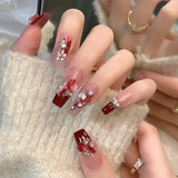 24pcs Floral Coffin Nails Set Press on Nails Cat Eye Fake Nails Butterfly Flower Design False Nails Wearable Manicure Nail Tips