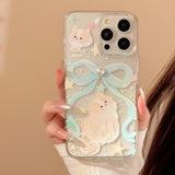 Elegant pearl blue bow bracelet capa for iphone 13pro 15pro 11 13 12 13promax 14 15 pro max 14pro cute cat shiny star phone case