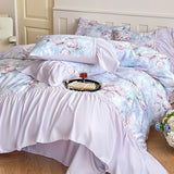 4pcs Light Luxury Style Class A Ice Silk Nude Sleep Silk Embroidery Bedding Duvet Cover Sheet Sheet Sheet Premium  Summer
