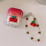 Cute Fresh 3D Cherry Soft TPU Earphone Case For Airpods 4 Pro 2 2nd Generation Air Pods 3 1 3rd Gen Cover With Pearl Bracelet