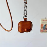 For Airpods 4 4th Case Leather Business Cases For AirPods 4 3 2 1 Pro Cover Headset Shell Headphone Funda With Neck Long Lanyard