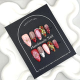 10pcs Handmade French Fake Nails With 3D Phototherapy Flowers Decor Almond Press On Acyrlic Nails Red Blush Gradient False Nails