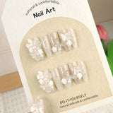 Press On Nails With 3D Crystal Butterfly Pearls Decor Handmade False Nails Aurora Transparent Flowers Fashion Fake Ballet Nails