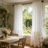 2pcs Romantic Pastoral Multi-Layer Ruffled Half-Blackout Outdoor Curtains,with Top Rod Pocket,Suitable ForDoor Curtains,Bedrooms
