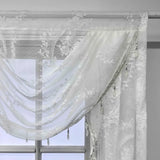 White Lace Flowers Sheer Wavy Valance Curtain Luxury Beaded Floral Waterfall Scallop Curtain for Living Room Bay Window Drapes