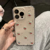 Cute Epoxy Cherry Glitter Clear Phone Case For iPhone 16 15 14 13 12 Pro Max Luxury Sequins Glitter Back Cover Women Girl