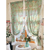 American Vintage Window Curtains Floral Lace Country Rural Rococo Sheer Cortinas No-Drill Door Curtains For Living Room Bedroom