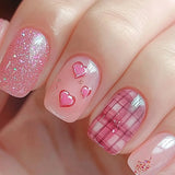 24pcs Gradient Nude Full Cover Nail Tips Wearable Short Square False Nails Sets Press on Simple Seashell Pattern Fake Nails Art