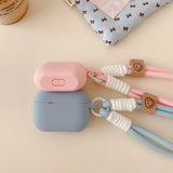 Simple Style Round Soft Liquid Silicone Cover For AirPods 1 2 3 4 Pro Pro2 Earphone Case Anti-Loss Lanyard Wrist Strap Protector