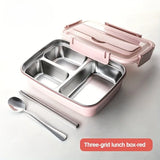 Easy-Clean Bento Container For Students & Office Workers,Leak-Proof Stainless Steel Lunch Box With 3/4 Compartments - Durable