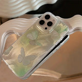 Green Gradient Butterfly Pattern Phone Case For iPhone 16e 11 12 13 14 15 16 Pro Max XR XS X 7 8 Plus Shockproof Glitter Cover