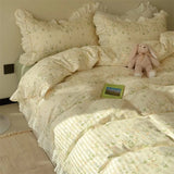 Romantic Spring Pink Cry Floral Cotton Double Layered Four Piece Bedding Set Gentle Aosphere Girl's Lace Trim Bedding