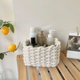 Handmade Thick Cotton Rope Woven Storage Basket Simple Desktop Book Snack Miscellaneous Items Basket for Bedroom Living Room