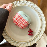 Lovely Mint Green Red Grid Pattern Apple Pendant Shockproof Protective Case for AirPods 1 2 3 4 Pro 2 Silicone Earphone Cover