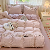 New Class A Kapok Double Yarn Plaid Lace Four-piece Set Sheet Quilt Cover Student Dormitory Bedding Kit