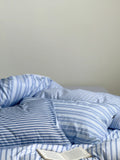 Modern Copenhagen Stripe Bedding Set Pure Cotton Gown Satin Six-Piece Quartet Full Cotton Quilt Cover Bed eet