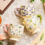 430ml Floral Ceramic Mug Large Capacity Breakfast Cup Couples Water Cups Holiday Gift for Girlfriend Office Water Handgrip Cup