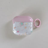 Korean Cute Colorful Stars Transparent Earphone Case with Stars Pendant and Pink Ring Cover for AirPods 1 2 3 4 Pro Pro2
