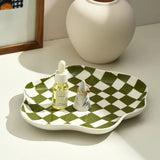 Checkerboard Ceramic Plate Jewelry Storage Plate Dessert Plate Dessert Plate Home Decoration Retro Dinner Plate Tableware