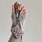 Luxury leather leopard print earphone bag case for airpods 1 2 3 4 pro 2 protection cover with bracelet fall prevention couple