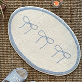 INS Blue Bowknot Bedside Rug Girls Rugs for Bedroom Decor Non-slip Soft Carpet Oval Area Carpets for Living Room Plush Rug