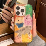 Korean Cute Graffiti Blurred Kitten Phone Case for IPhone 13 15 14 16 17 Pro Max Shockproof Soft Transparent Back Cover Case