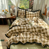 Plaid Bedding Set Double Yarn Classic Vintage Duvet Cover Set Flat Sheets Set 2 Pillowcases Single Twin Full Queen Size