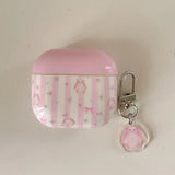 Lovely Pink Stripe Suitable Girl Wireless Bluetooth Earphone Case Protection Cover For Apple AirPods 1 2 3 4 Pro 2 Soft Shell