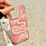 Oil Painting Cloud Pink Snake Phone Case For iPhone 16 15 14 Pro Max 13 12 11 XS X XR 7 8 Plus 16 SE 2022 Shockproof Clear Cover