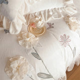 Flowers Embroidery Ruffles Thickened Soft Warm Velvet Bedding Set Queen King Size Plush Duvet Cover Set Bed Sheet Pillowcases
