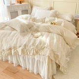 4Pcs French Light Luxury Cream Princess Style pure Cotton 100% Bedding Set Luxury Duvet Cover 200x230 220x240 Pillowcase Summer