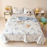 Washed Cotton Printed Summer Quilt Air Conditioner Thin Quilt Machine Washable Lightweight Single Double Bedding Soft Breathable